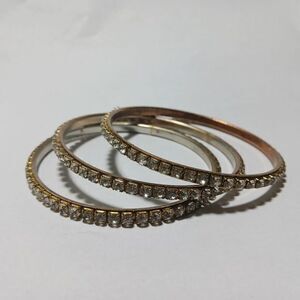 Gold Crystal Bangle Bracelets, Set of 3